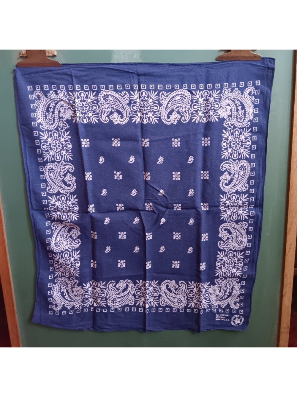 19x23" Vintage Navy Blue Paisley Hanky Biker Bandana 100% Cotton Made In USA